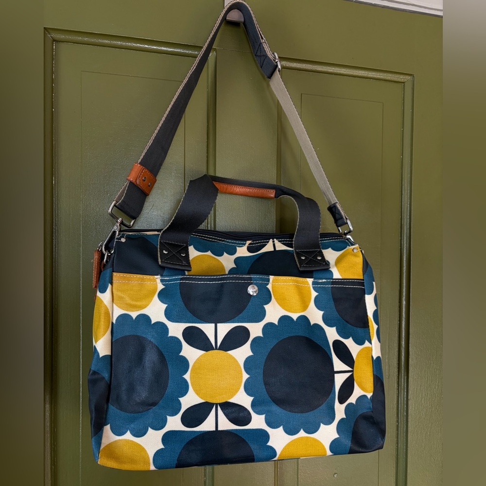 Orla Kiely Floral Messenger Bag  - Navy and Yellow